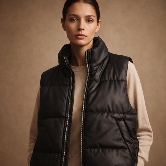 Ambiance Jackets & Blazers - Ambiance Black Quilted Puffer Vest with High Collar Edgy Chic Size L